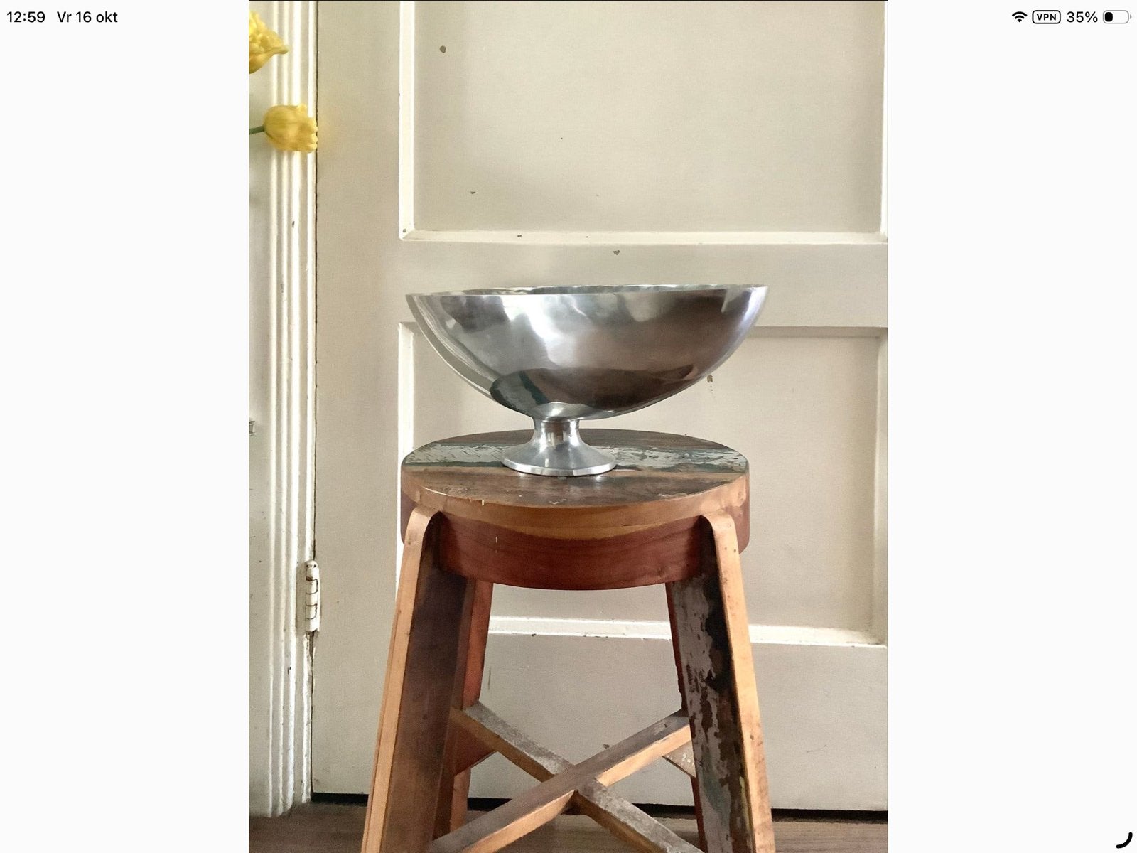Zilverkleurige decoratie schaal op voet., Ophalen of Verzenden, Zo goed als nieuw