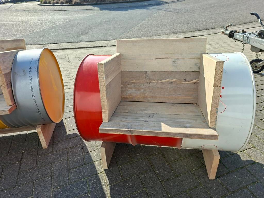 Unieke Lounge Stoelen in Diverse Kleurencombinaties, Gebruikt, Overige kleuren, Industrieel, Modern, Upcycled, Ophalen of Verzenden