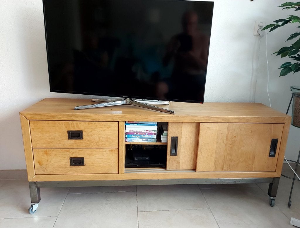 TV Meubel, Ophalen, Eikenhout, Zo goed als nieuw, 200 cm of meer