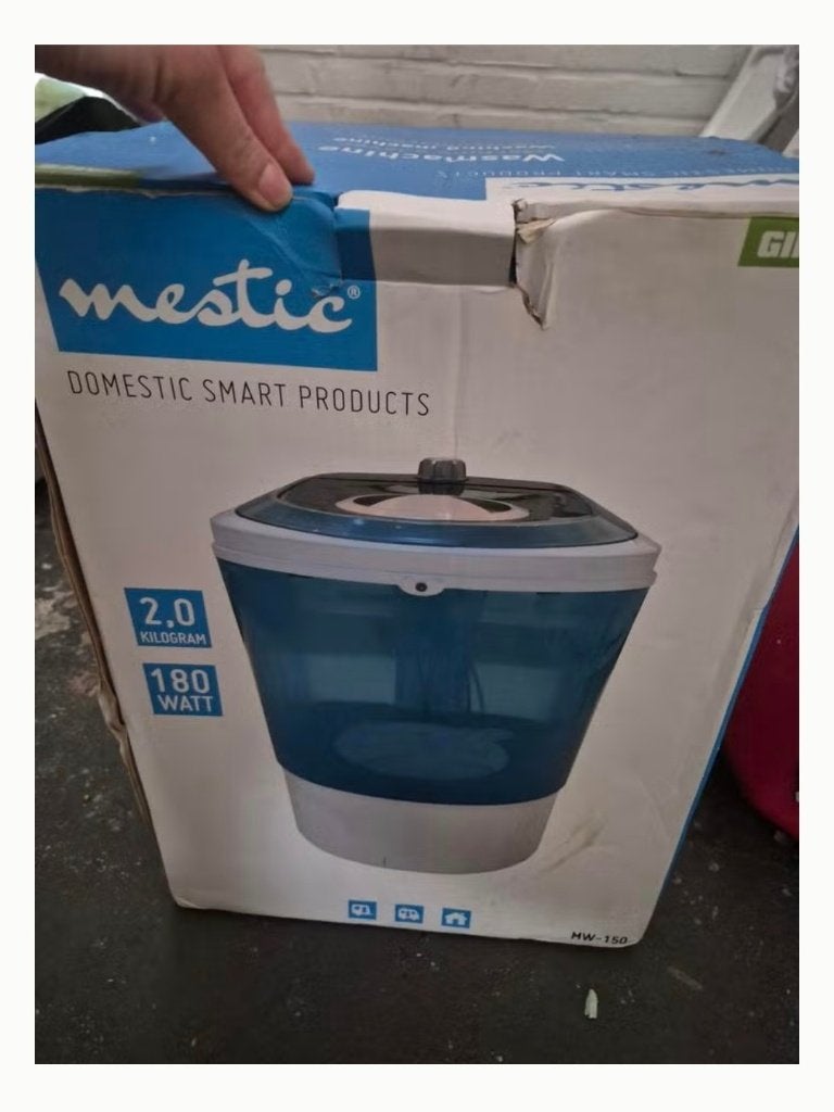 Mestic Mini Wasmachine 2 kg - Ideaal voor Camping, Minder dan 1200 toeren, Minder dan 85 cm, Minder dan 4 kg, Bovenlader
