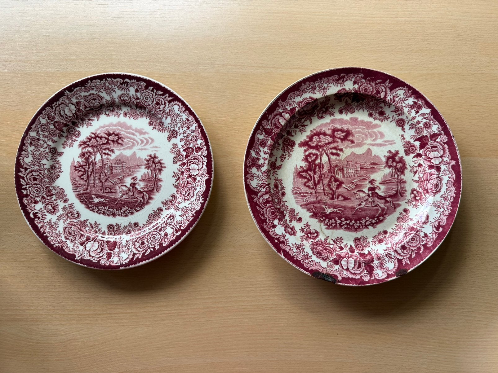 2 antieke borden Petrus Regout Maastricht Decor Amazone rood, Ophalen of Verzenden