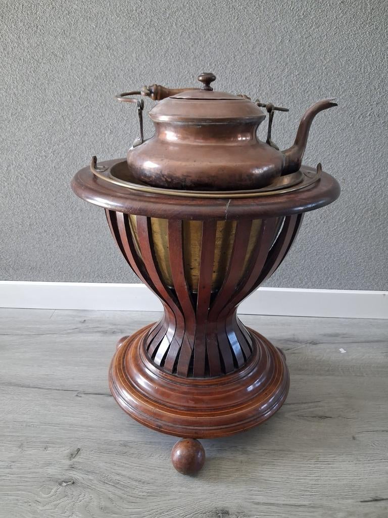 Mahoniehouten theestoof met komfoor en ketel, Ophalen of Verzenden