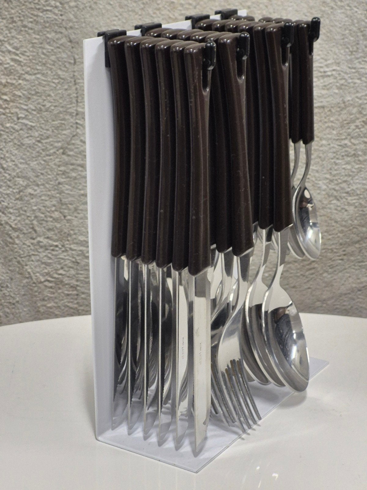 Abert italy inox /cr vintage bestekset 25 delig op houder, Huis en Inrichting, Ophalen of Verzenden, Zo goed als nieuw, Rvs of Chroom