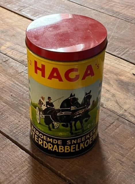 Vintage koekblik G.J. Haga Jr. Sneek, Ophalen of Verzenden, Gebruikt, Koek(jes)