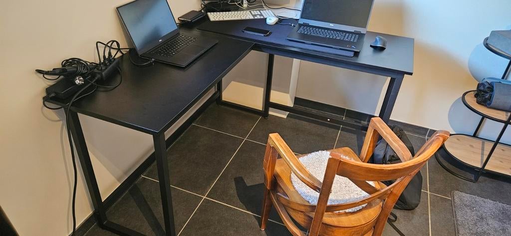 Modern hoekbureau zwart, Huis en Inrichting, Bureaus, Ophalen, Zwart, In hoogte verstelbaar, Metaal