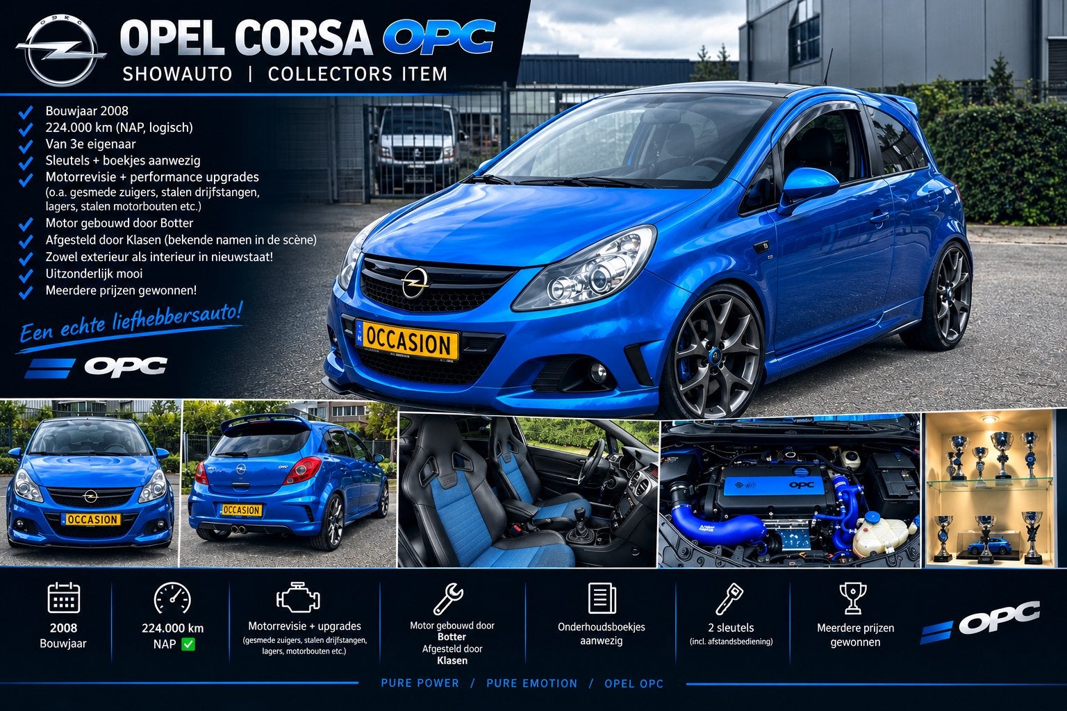 Opel Corsa OPC – Showauto / Collectors Item – Zeer compleet, Auto's, Zwart, Blauw, Leder en Stof, Bedrijf