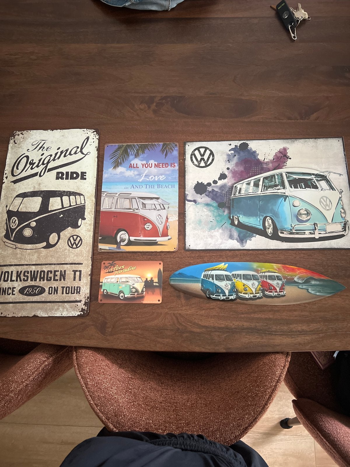 Volkswagen T1 Bus Metalen Borden en Surfplank Decoratie, Vintage, Gebruikt, Meerkleurig, Ophalen of Verzenden