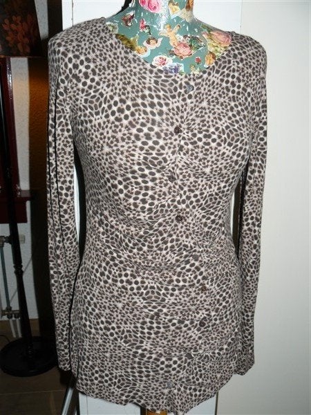 A1925 Apriori mt 38 vest panter tricot asymmetrisch, Maat 38/40 (M), Verzenden, Beige, Zo goed als nieuw