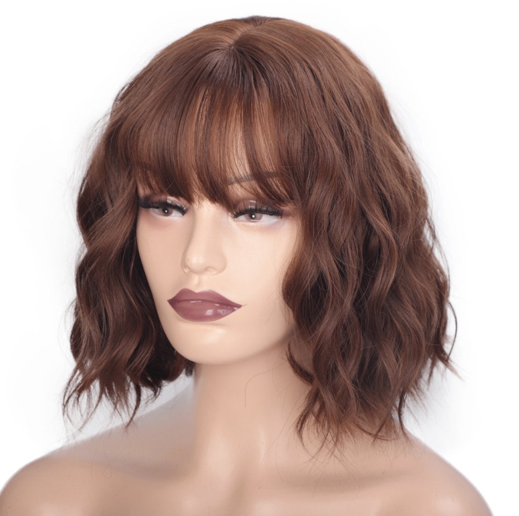 Bruine Korte Golvende Pruik Met Bob Bruin Haar Haren Dames, Verzenden, Nieuw, Pruik of Haarverlenging