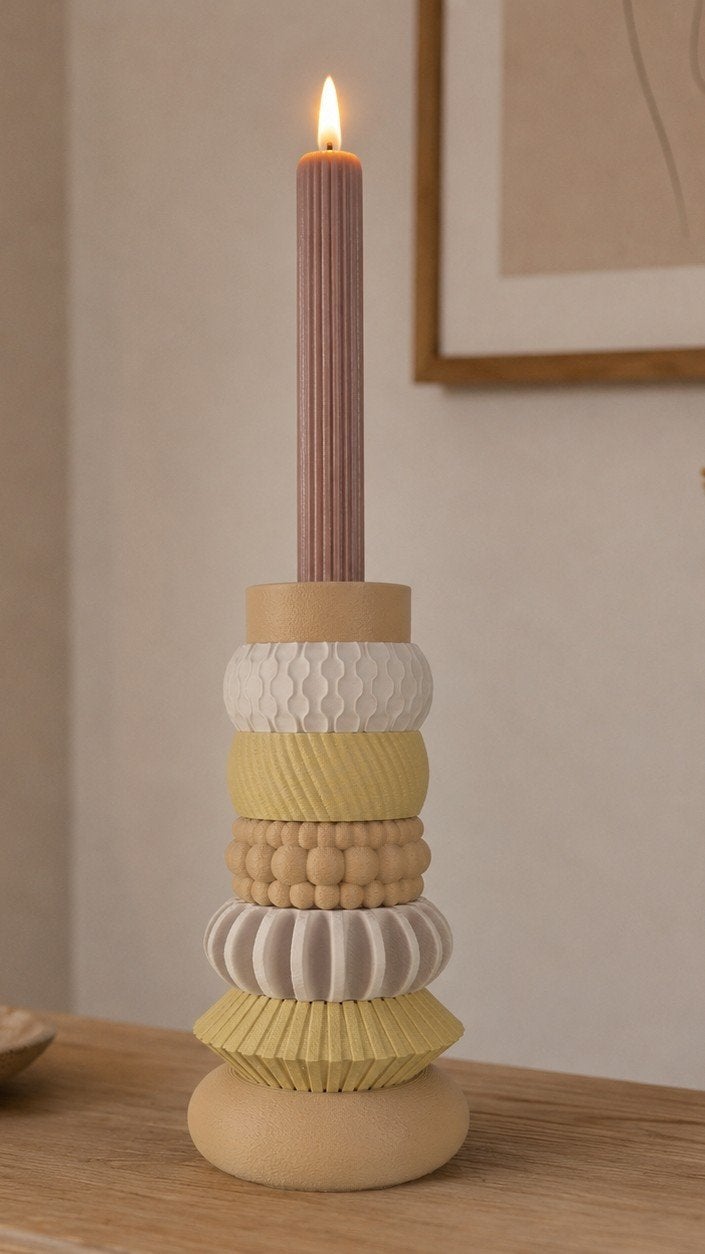 Modulaire kandelaar kaars, latte bruin, woestijn beige, wit, Kunststof, Bruin, Ophalen of Verzenden, 28 cm