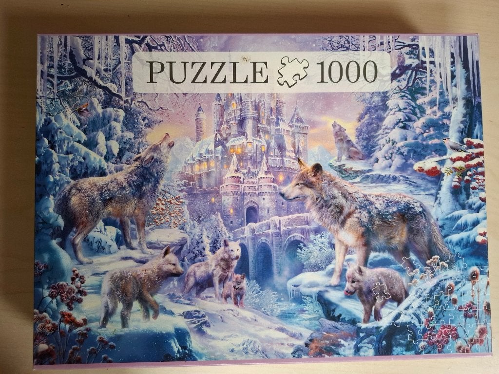 Puzzle 1000 stukjes - Wolven in winterlandschap, Ophalen of Verzenden, 500 t/m 1500 stukjes, Gebruikt, Legpuzzel