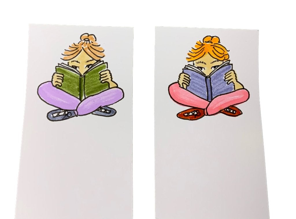 2 Handgetekende boekenleggers met lezend meisje, Ophalen of Verzenden, Nieuw, Kind