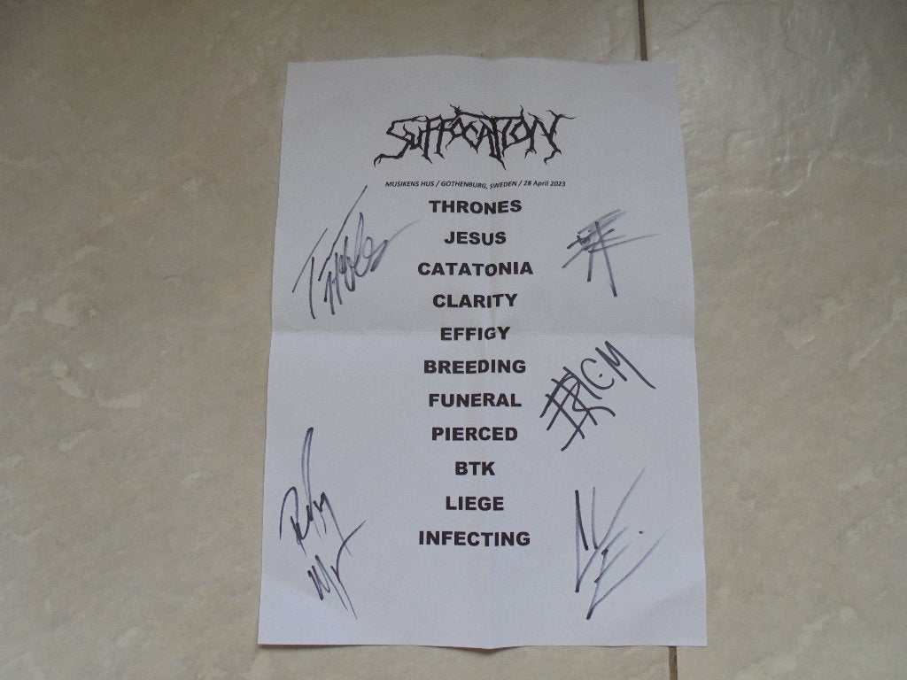 SUFFOCATION gesigneerde setlist, Ophalen of Verzenden, Nieuw, Overige typen, Gesigneerd