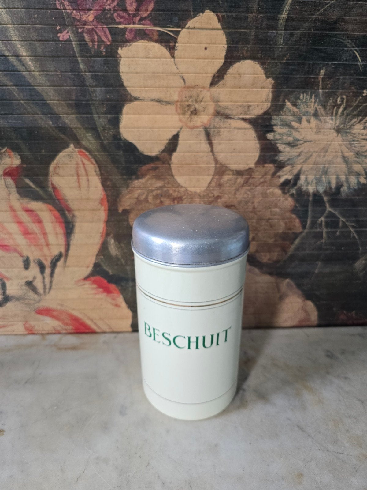 Creme emaille beschuitbus, Antiek en Kunst, Ophalen of Verzenden