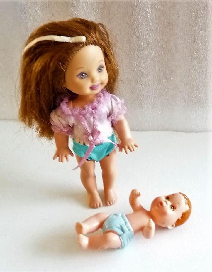 BARBIE KIND KELLY 2 94 MET BABY 2 KRISSY 1990 MET BLUE LUIER, Verzenden, Zo goed als nieuw, Pop