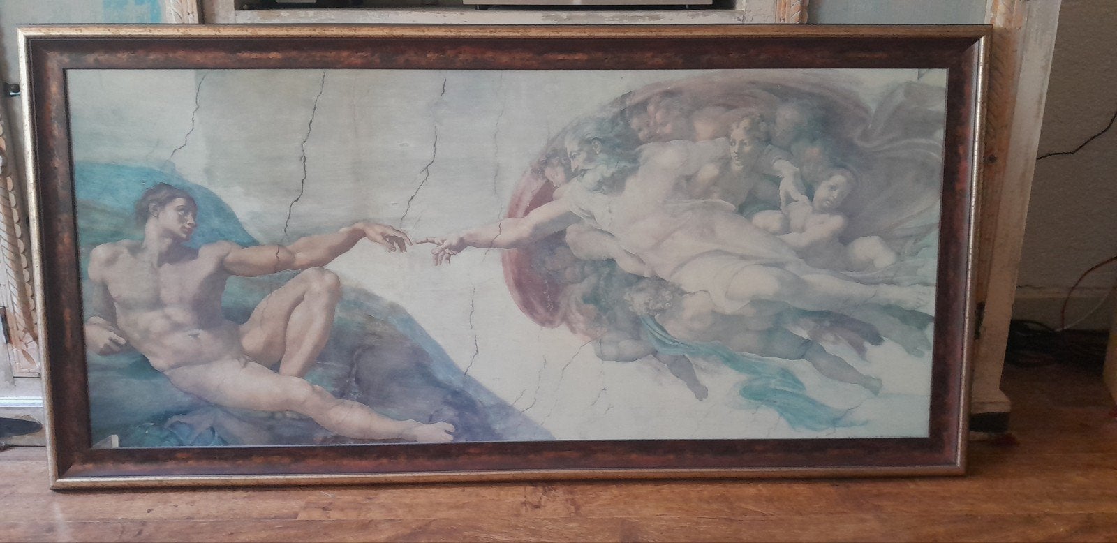 De Schepping van Adam - Ingelijste reproductie, Antiek en Kunst, Kunst | Schilderijen | Klassiek, Ophalen, Doek, Portret of Personen