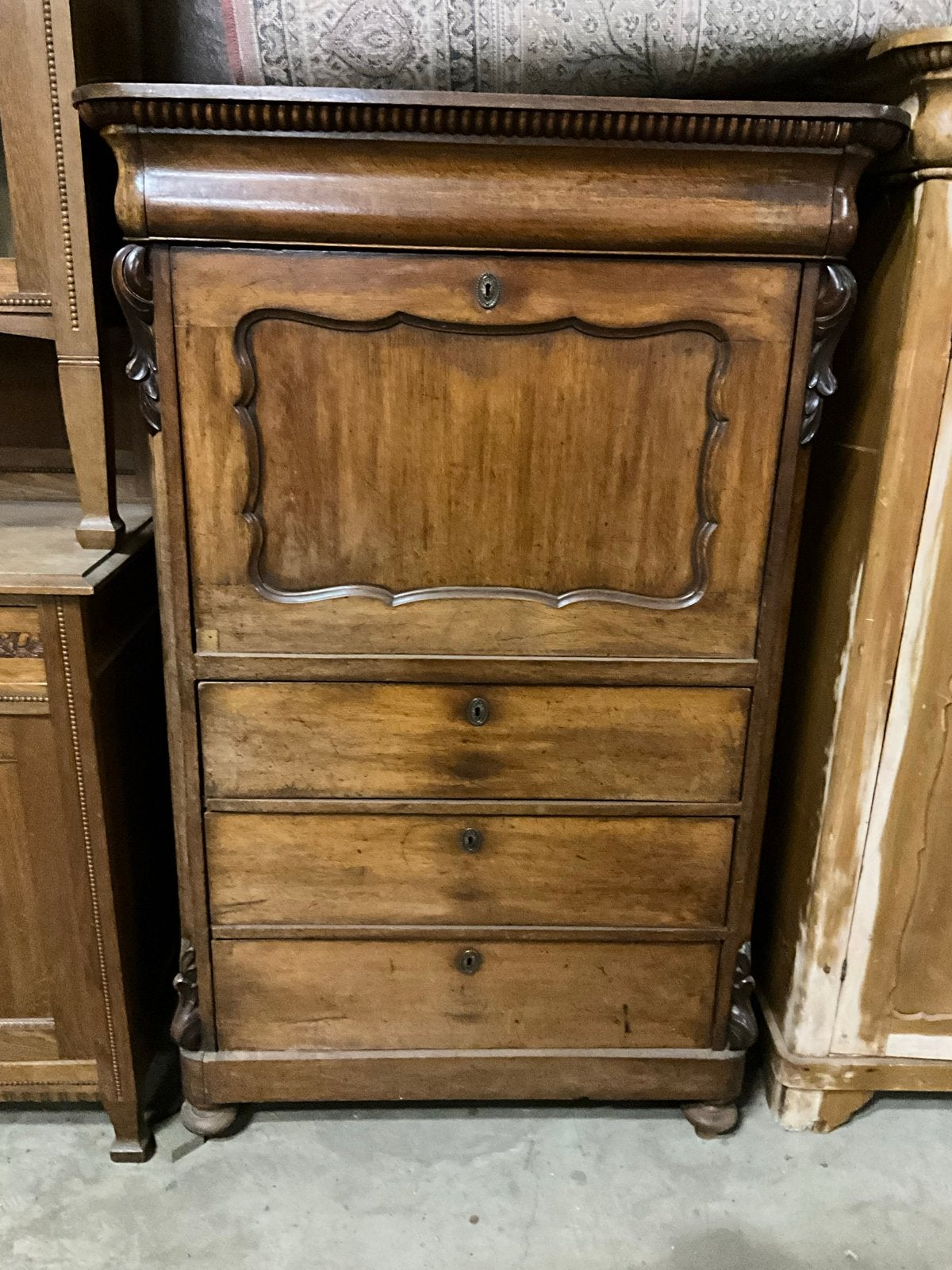 Antieke Secretaire met Lades - Klassiek Houten Bureau, Ophalen, Gebruikt