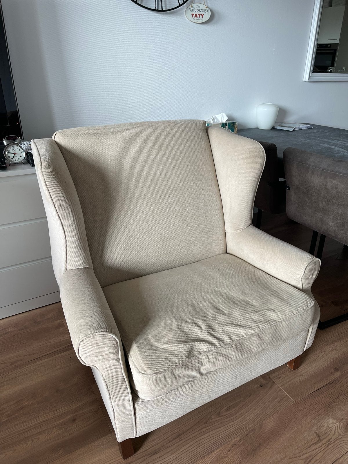 Comfortabele beige fauteuil - Zo goed als nieuw, Huis en Inrichting, Fauteuils, Ophalen, Zo goed als nieuw, Stof, 75 tot 100 cm