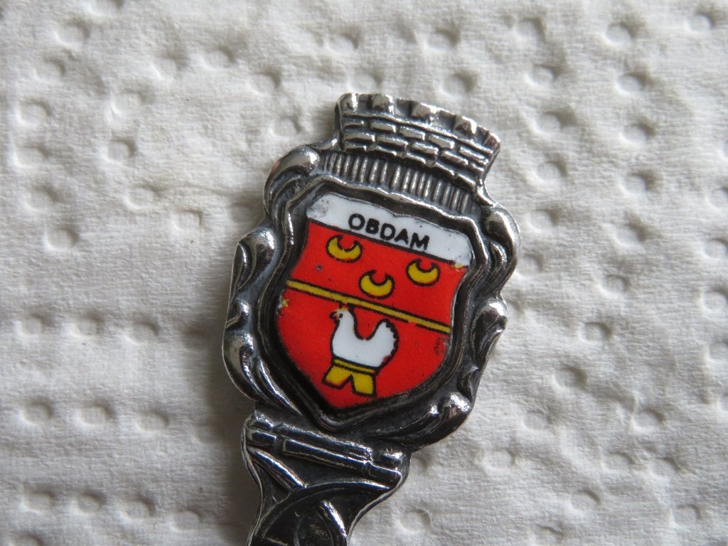 Verzilverd Lepeltje Wapen Obdam (porselein), Verzenden, Verzilverd, Zo goed als nieuw, Bestek