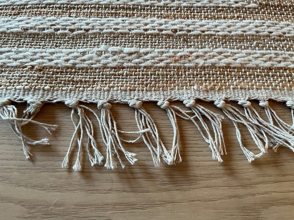 Nieuw vloerkleed Boho 240x340 (jute/witte wol), Ophalen, Boho, 200 cm of meer, Bruin
