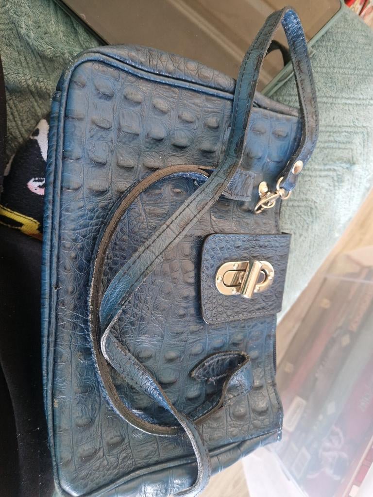 Stijlvolle Blauwe Genuine Leather Italy met Krokodillenprint, Ophalen of Verzenden, Gebruikt, Blauw, Handtas