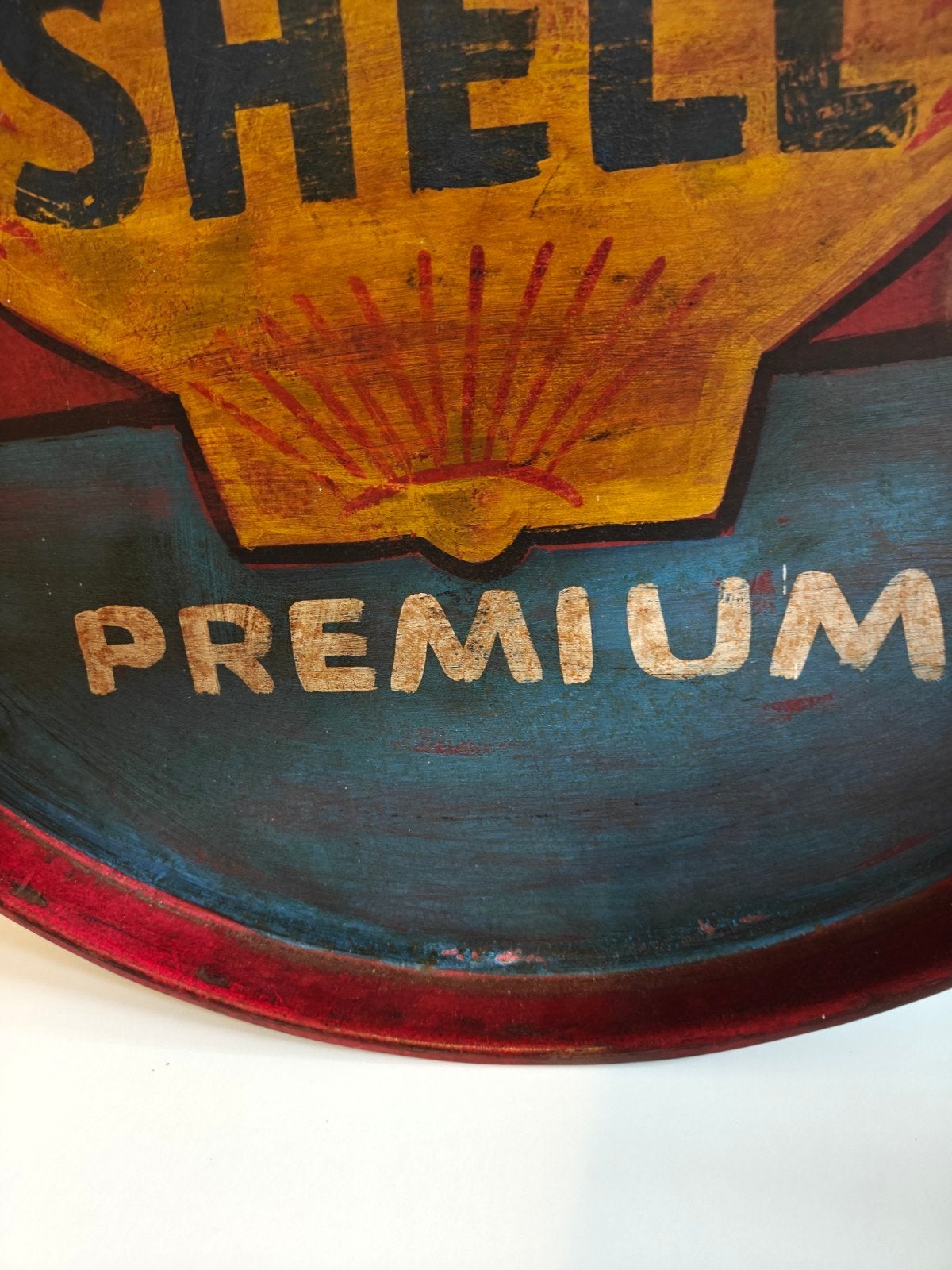 Oud Metalen Reclame bord Dienblad 55x3 cm Geen emaille, Reclamebord, Gebruikt, Ophalen of Verzenden, Shell