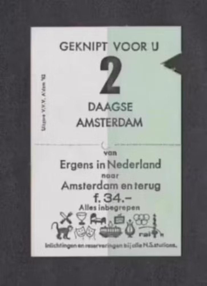 Treinkaartje 2 Daagse Amsterdam heen en terug 1962., Ophalen of Verzenden, Zo goed als nieuw