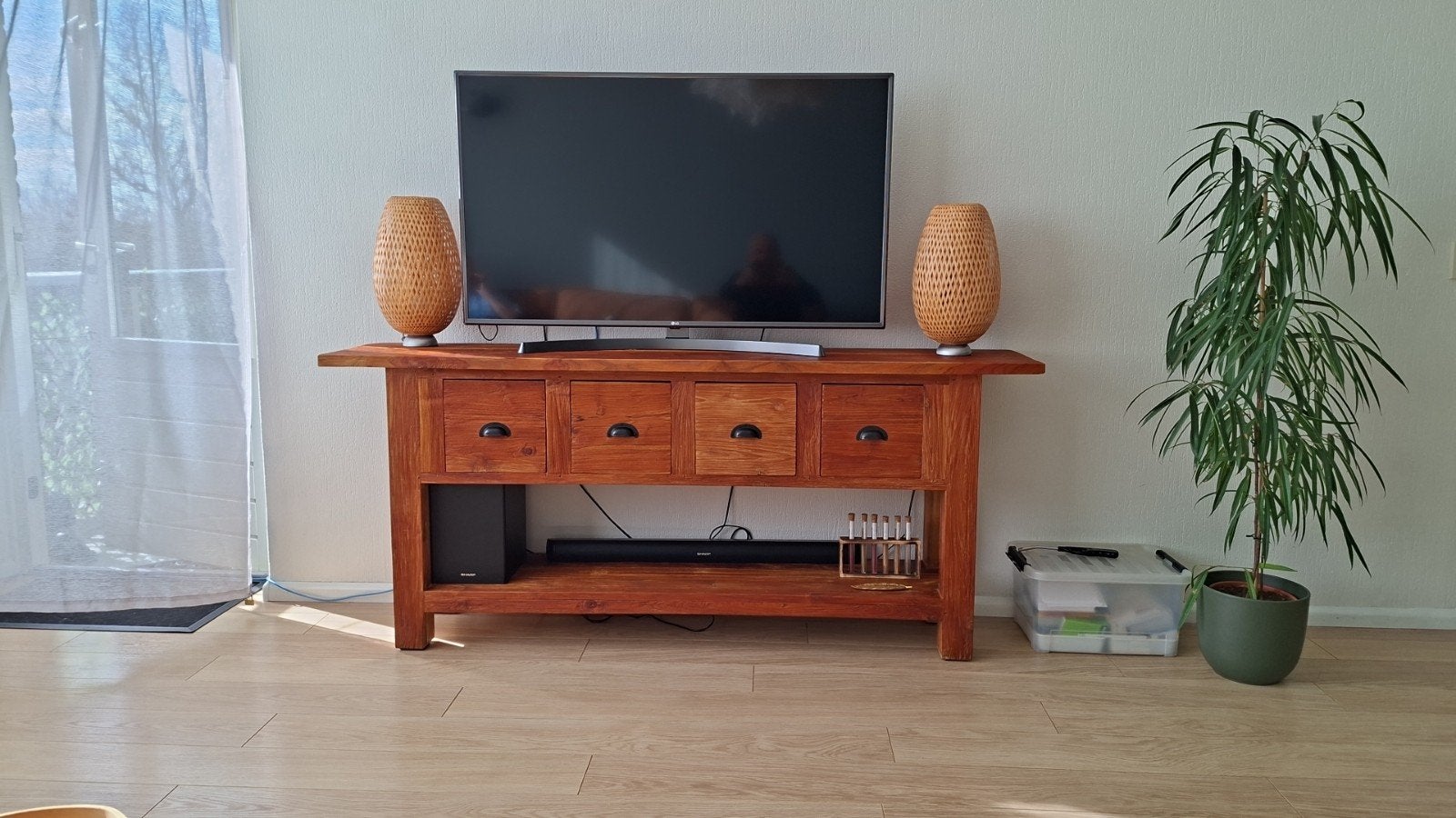 Teakhouten sidetable - Wendy (180x40 cm), Huis en Inrichting, Ophalen of Verzenden, Zo goed als nieuw, 25 tot 50 cm, Rechthoekig