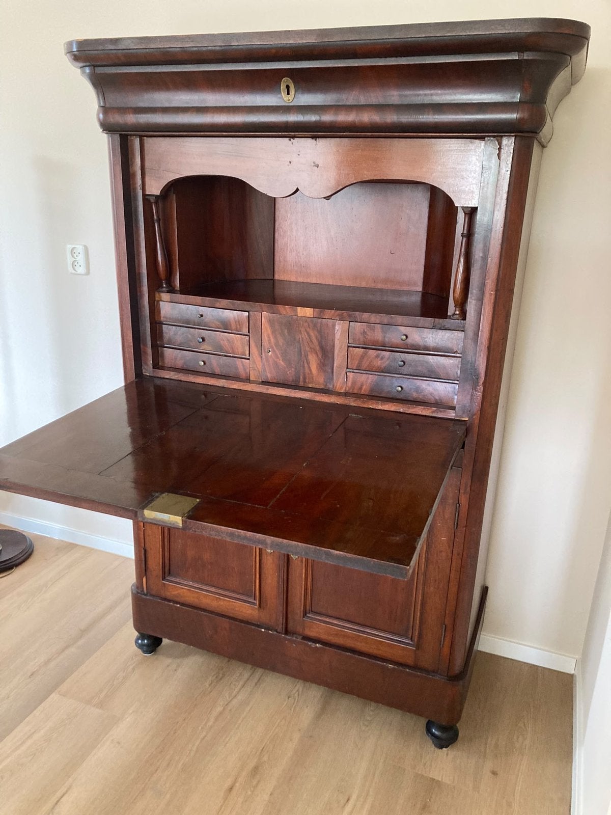 Antiek secretaire/schrijfkast - Mahoniehout, Antiek en Kunst, Antiek | Meubels | Kasten, Ophalen