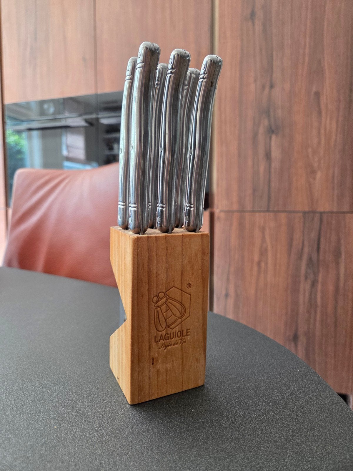 6 Laguiole Style de Vie Steakmessen Set in Houten Blok, Los bestek, Laguiole, Ophalen of Verzenden, Zo goed als nieuw