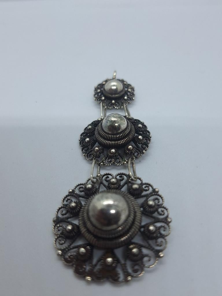 Antieke Zeeuwse knopen kettinghanger, zilver, 9+ cm, Gebruikt, Overige voorstellingen, Ophalen of Verzenden, Zilver