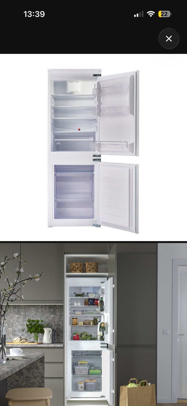 Ikea inbouw koelkast met koel/vries combinatie, Witgoed en Apparatuur, 150 tot 200 liter, Ophalen of Verzenden, Zo goed als nieuw