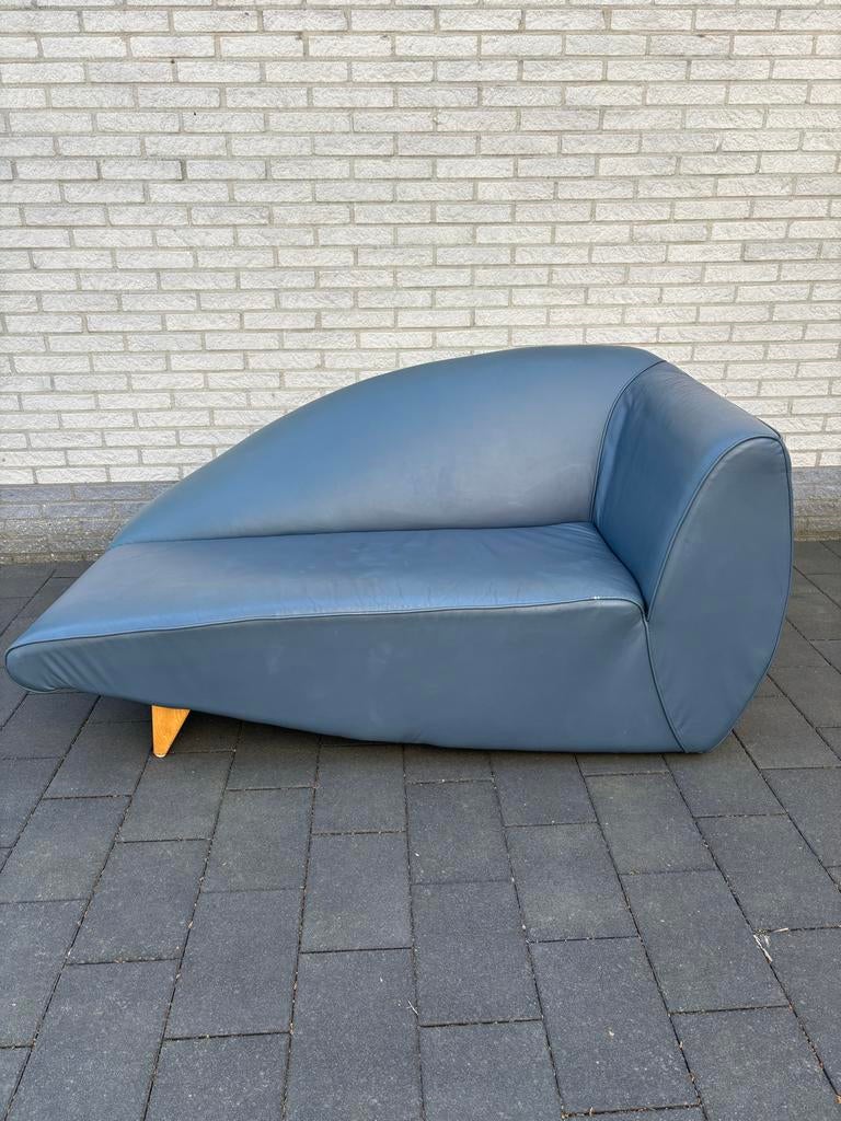 Design Chaise Longue - loungebank blauw leer, Ophalen, Gebruikt, Eenpersoons, Design