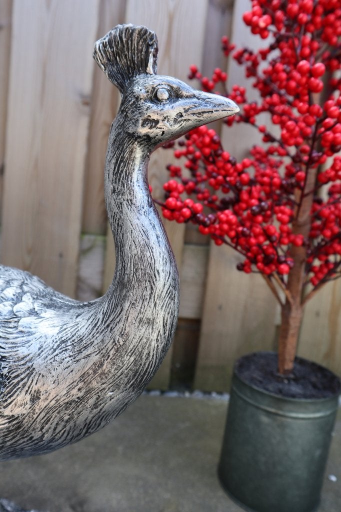 Pauw beeld antiek zilver 82 cm | Tuinbeeld & woondecoratie, -, -, Nieuw, Kunststof