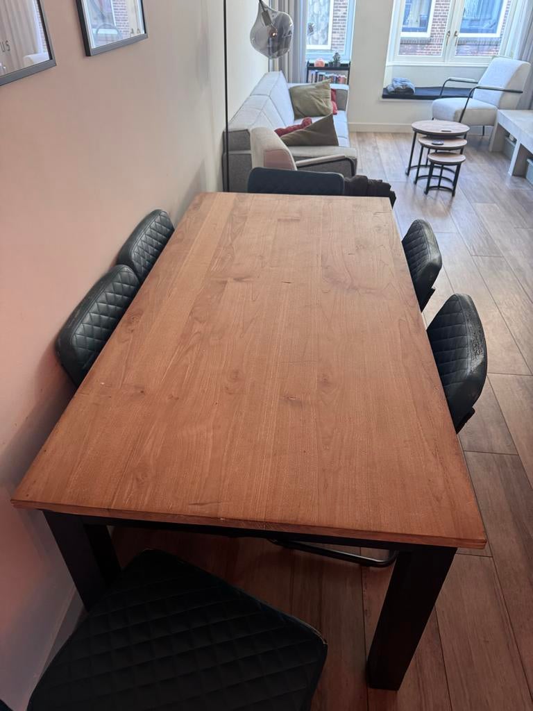 Teakhouten eettafel 180x90 met zwart onderstel (stoelen grat, Huis en Inrichting, Tafels | Eettafels, Ophalen, Gebruikt, Teakhout