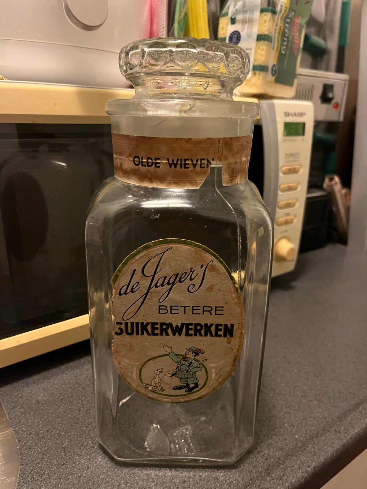 Antieke 'de Jager's Betere Suikerwerken' snoeppot, Ophalen of Verzenden