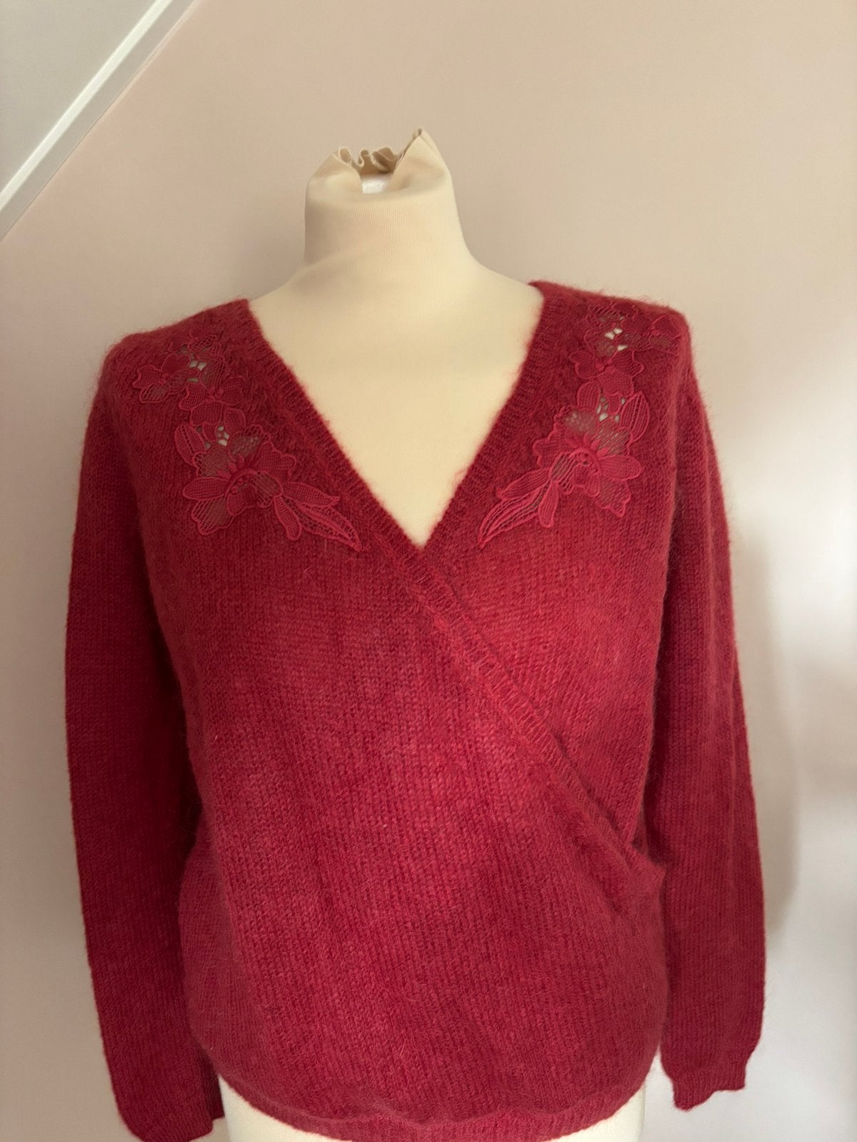 Sézane le fil rouge overslag mohair trui mt S., Nieuw, Maat 36 (S), Rood, Sézane