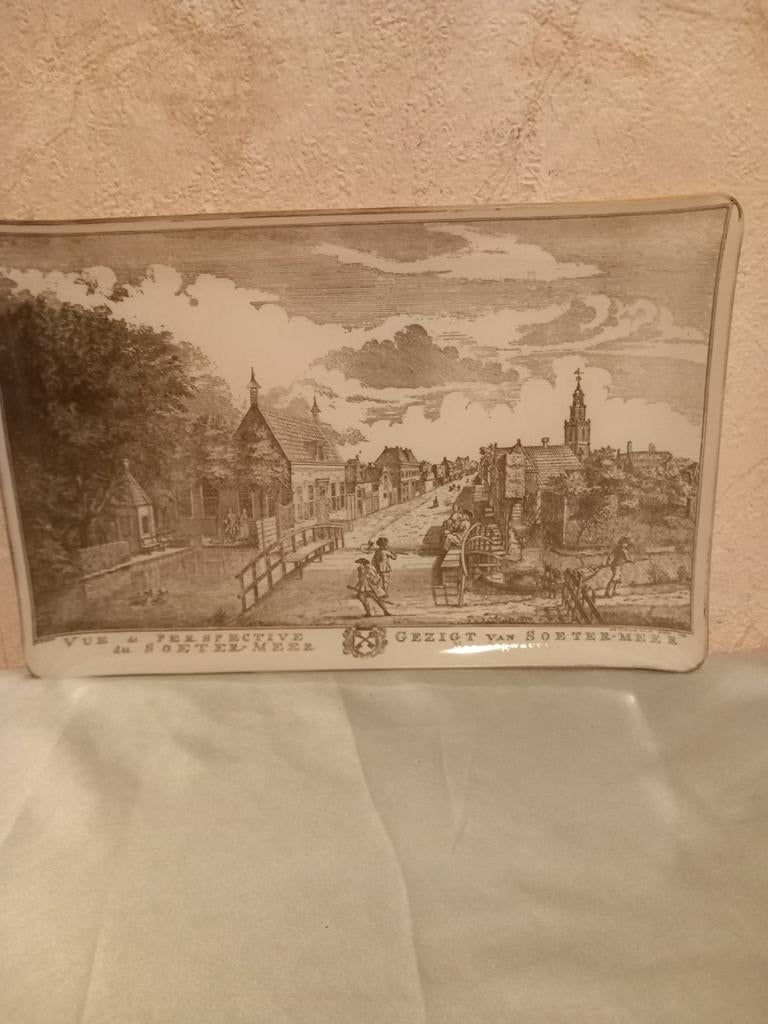 Glazen cakeschaal met ets van Zoetermeer, Antiek en Kunst, Ophalen of Verzenden
