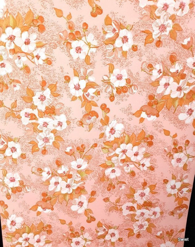   12882 Oud roze bloemen behang origineel jaren 70 swiet, Ophalen of Verzenden, Roze