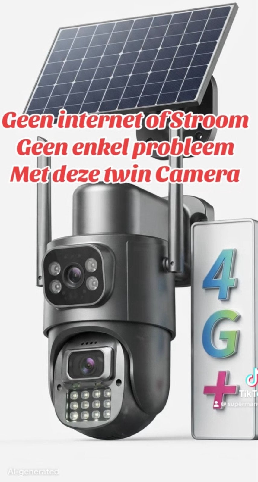 4G+ Dual Lens Beveiligingscamera op Zonne-energie, Ophalen of Verzenden, Nieuw, Buitencamera