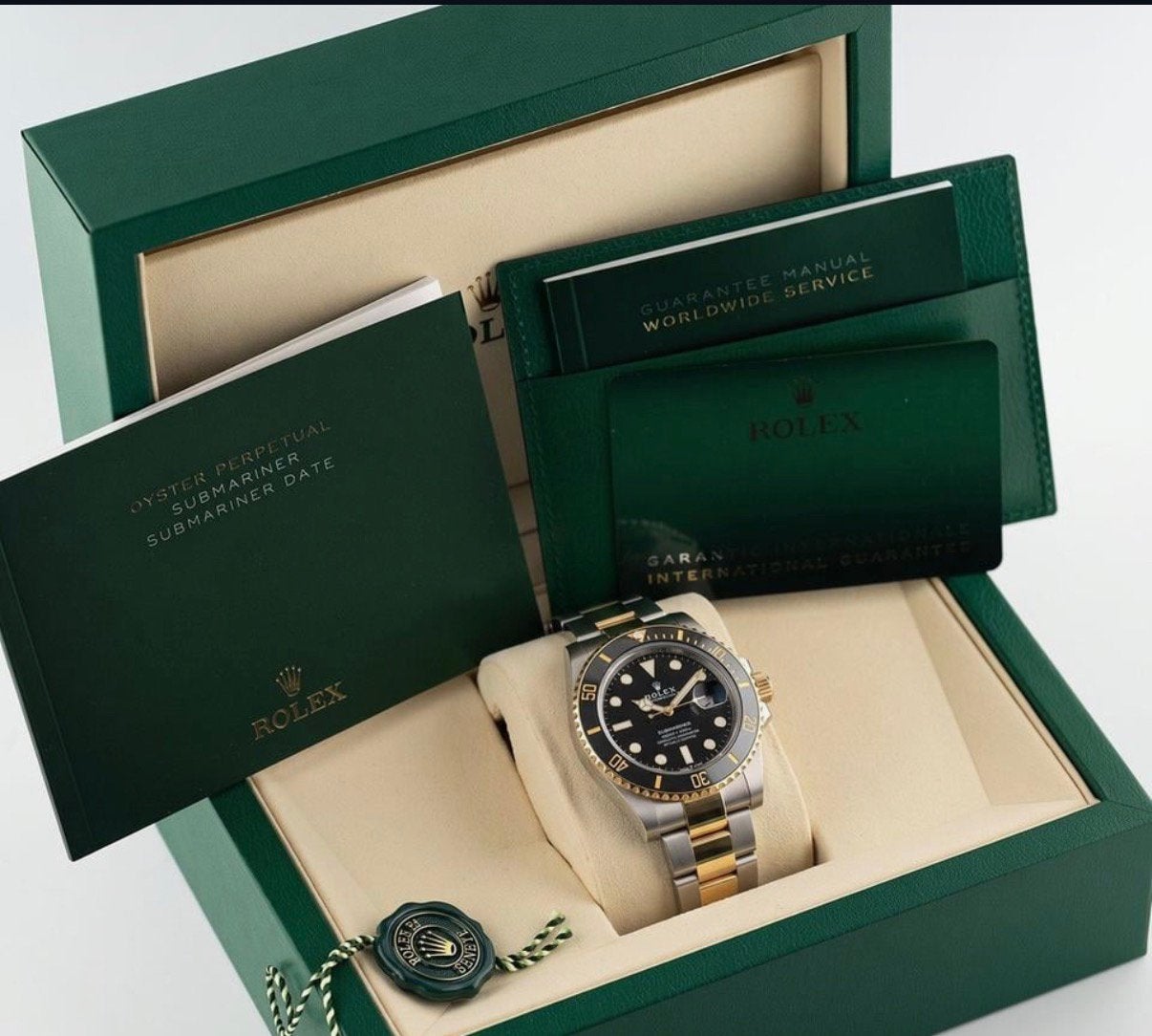 Rolex Submariner Date two-tone zwart/goud,, Ophalen, Zo goed als nieuw, Staal, Rolex