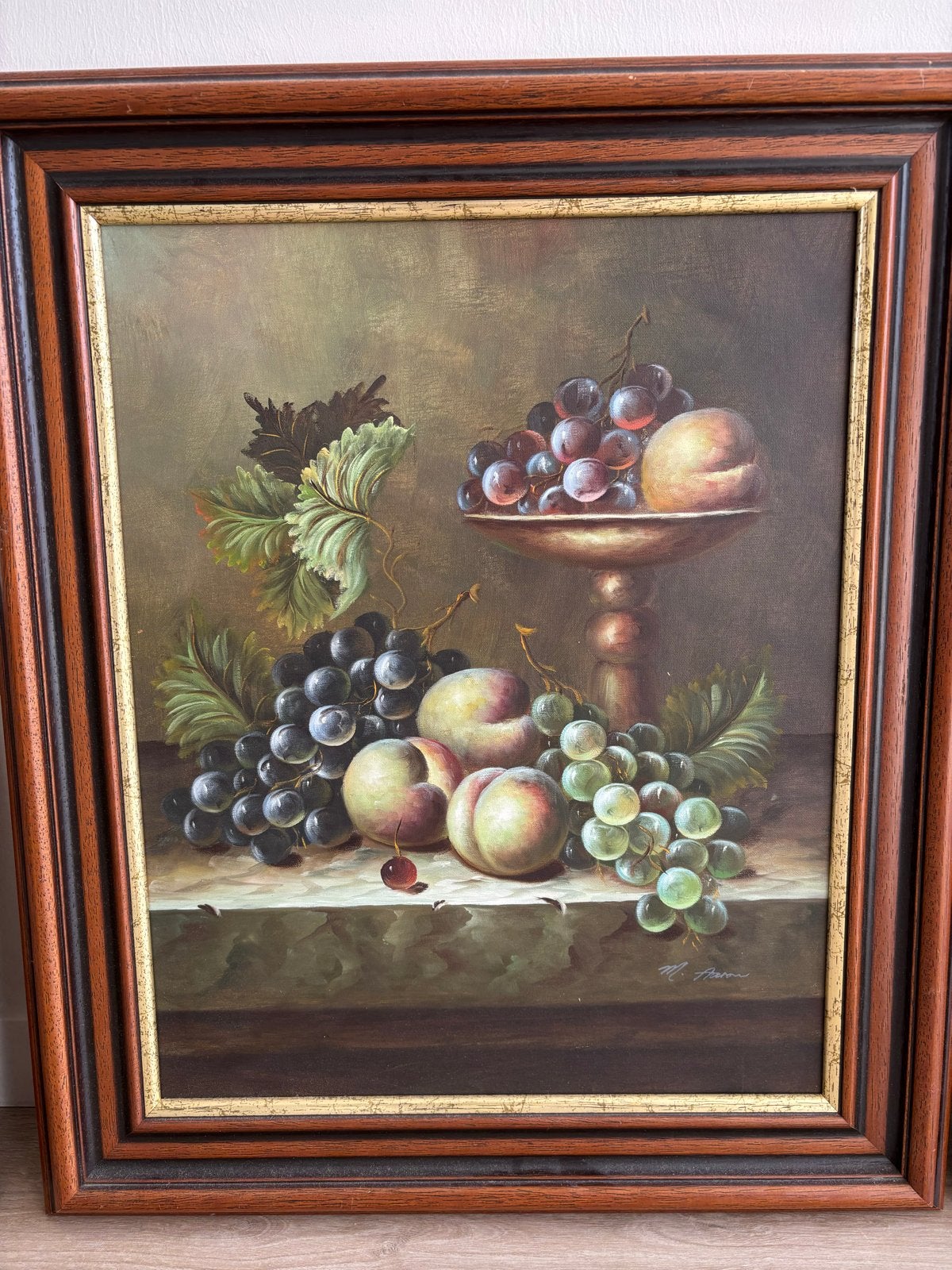 Klassiek stilleven met fruit - Olieverf op doek, Doek, Stilleven, Ophalen of Verzenden, Gesigneerd