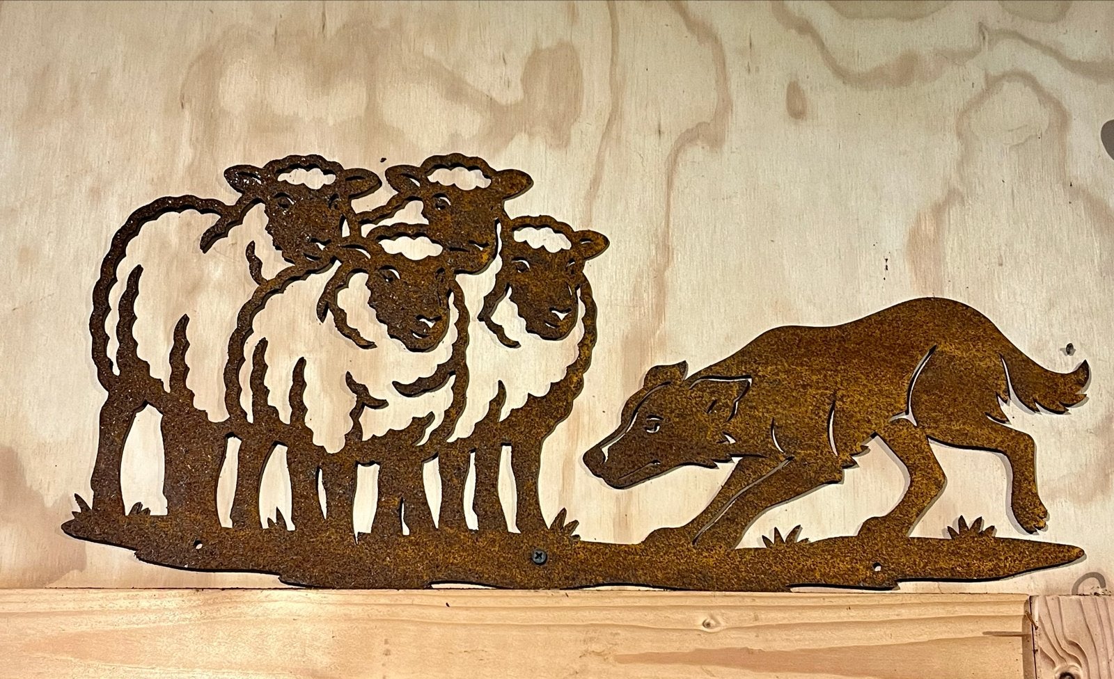 Cortenstaal decoratie: 4 schapen met border collie, Nieuw, Ophalen of Verzenden, Landelijk, Metaal