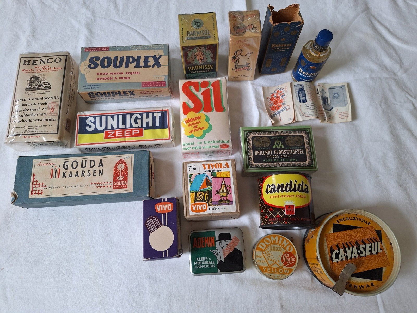 15 oude antieke verpakkingen, zie de foto's., Ophalen, Gebruikt