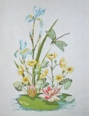 OUDE VINTAGE borduurpatronen  Iris en libelle perenbloesem, Ophalen of Verzenden, Zo goed als nieuw, Handborduren, Patroon