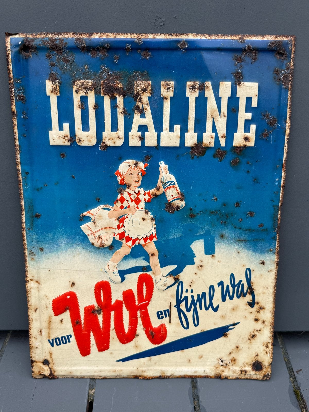 Vintage reclamebord Lodalaline voor wol en fijn, Verzamelen, Reclamebord, Gebruikt, ., Ophalen of Verzenden