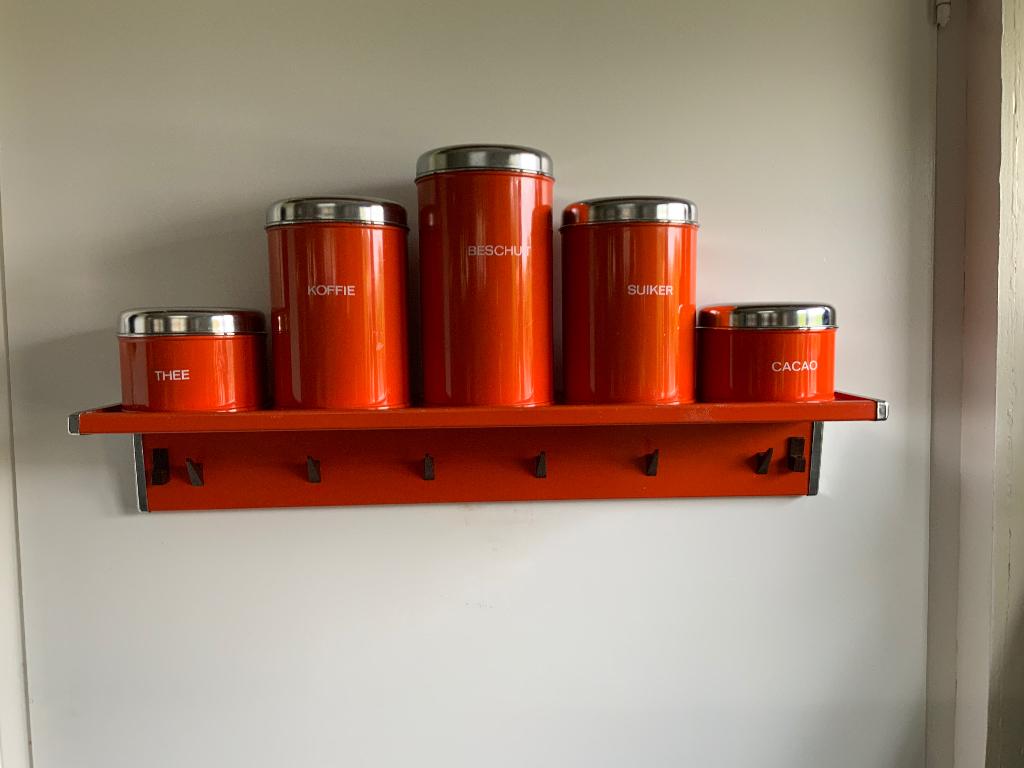 Vintage Brabantia Voorraadbussen incl Wandrek, Ophalen of Verzenden, Gebruikt