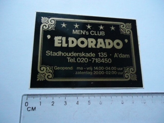 sticker oud ELDORADO Amsterdam mokum mens club bordeel, Verzenden, Zo goed als nieuw, Bedrijf of Vereniging