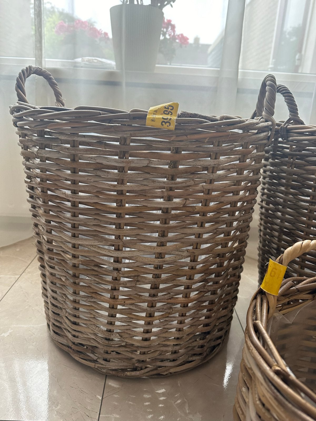 Set van 4 rieten manden met handvatten, Ophalen, Gevlochten, Mand, Rond
