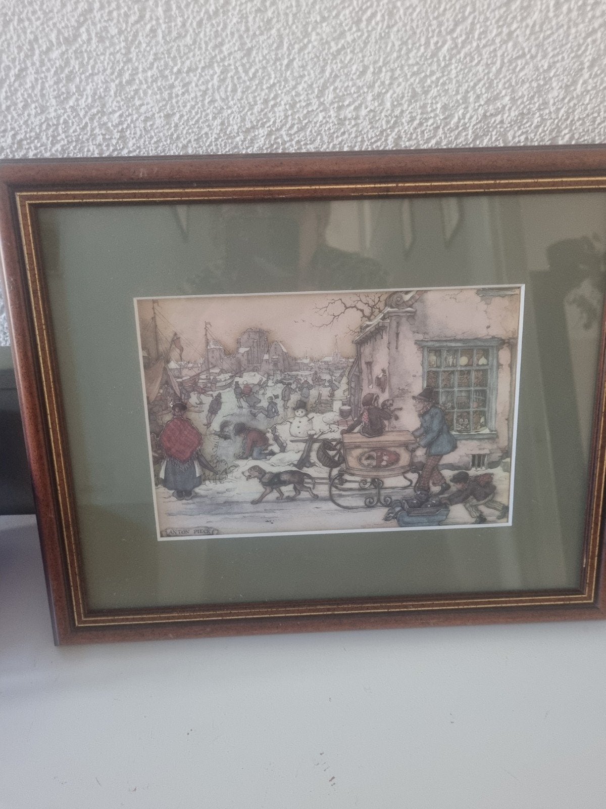 Anton Pieck Schilderij - Wintertafereel 35x28 cm, Antiek en Kunst, Ophalen